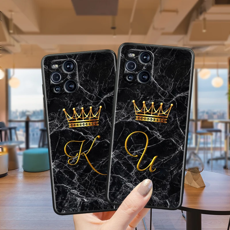 initial letter crown for oppo find x3 x2 k9 f19 r17 pro neo lite k5 k3 silicone soft black phone capa coque fundas free global shipping