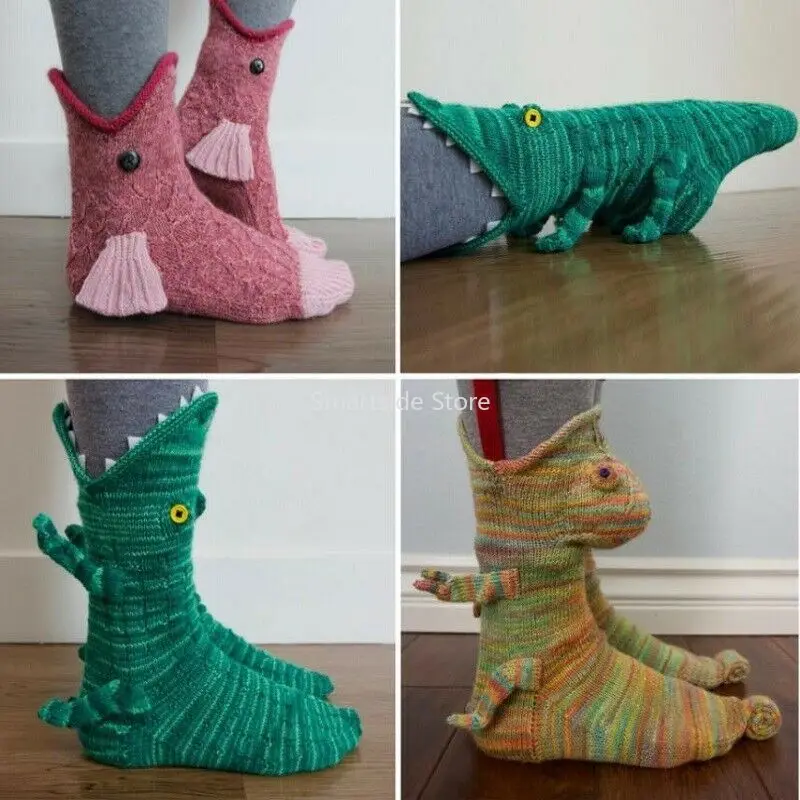 Chameleon Knit Crocodile Socks Funky Christmas Alligator Socks Whimsical Knitting Cute Fish Socks Animal Shark Socks Winter
