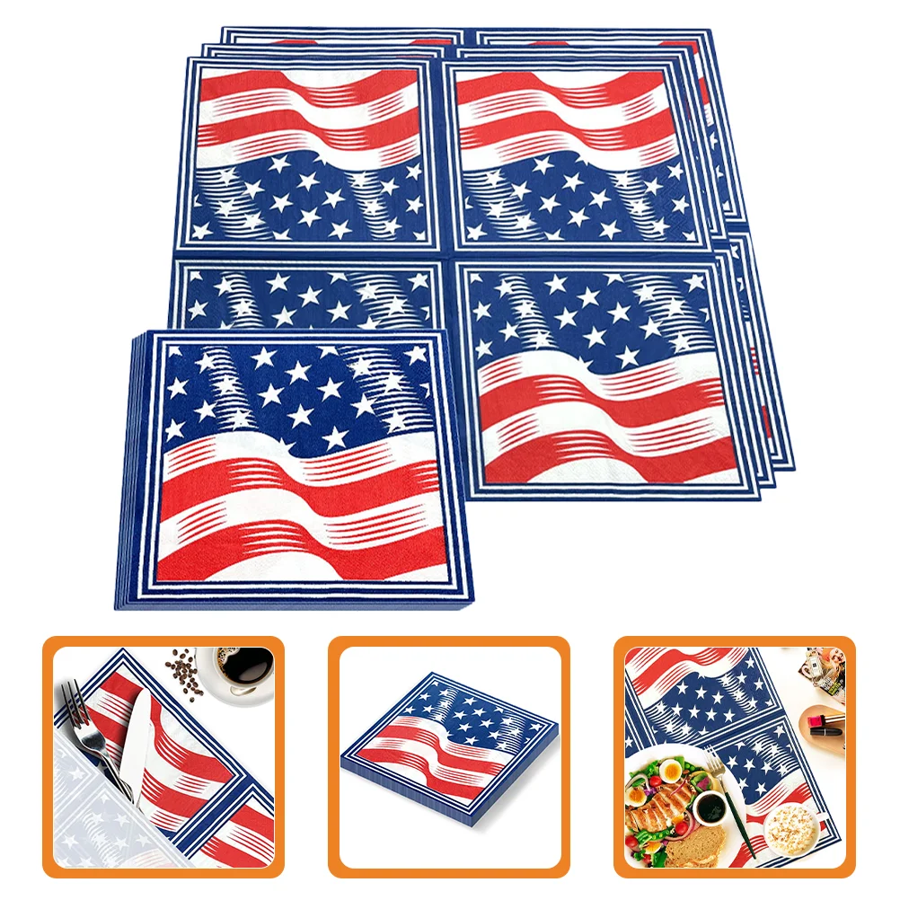 

40pcs Independence Day Disposable Napkins American Flag Printed Tissue Napkins Paper Towel for Party Festival