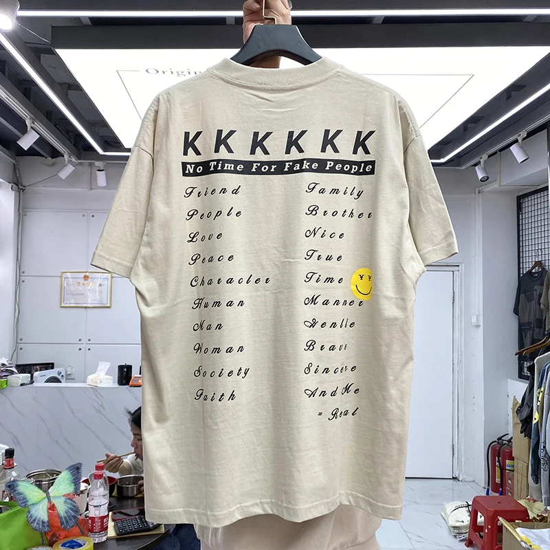 

KKKKK Letter Printing Men Women Casual Khaki Oversize T-shirt