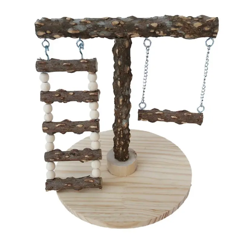 

Natural Wood Bird Perch Stand with Base Cage Play Ladder Swing Claw Grinding Toy Bird Training Chew Toys for Small Parakeets