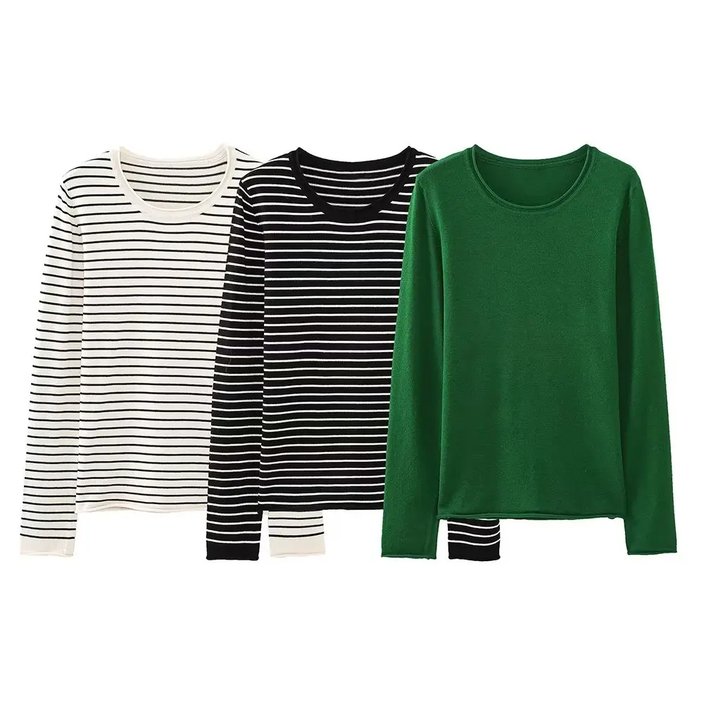 

Women 2023 New Fashion Original single base piping knitwear Vintage O Neck Long Sleeve Female Pullovers Chic Tops
