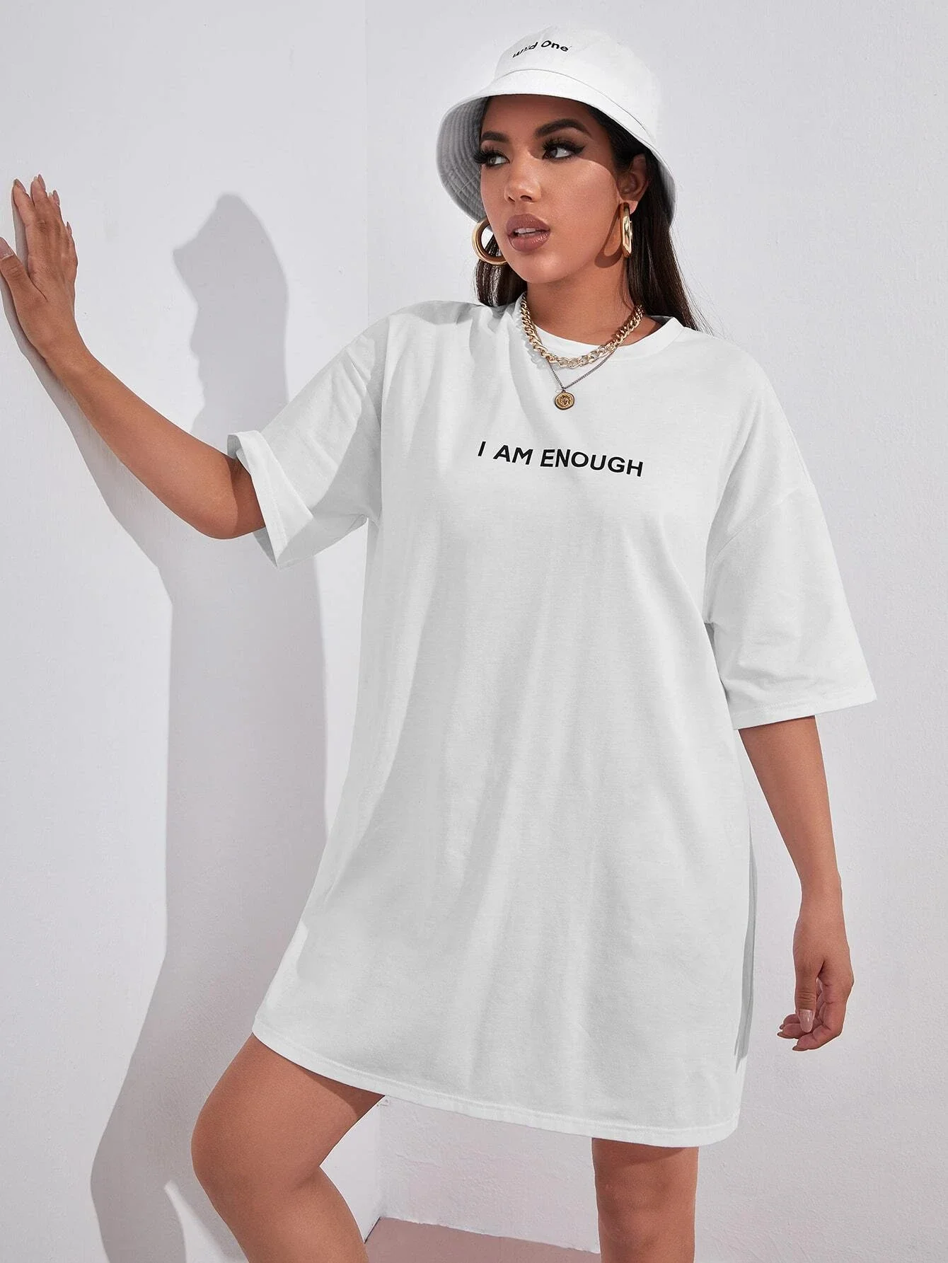 

Drop Shoulder Slogan Graphic Tee Dress