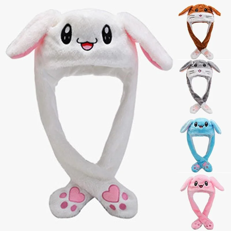 

2022 New Rabbit Women's Hat Beanie Plush Can Moving Bunny Ears Hat with Shine Earflaps Movable Ears Hat for Women/Child/Girls