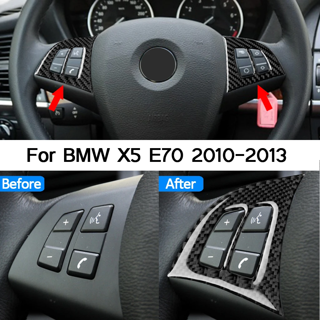 

For BMW X5 E70 2010-2013 Car Accessories Real Carbon Fiber Steering Wheel Buttons Car Stickers And Decals Car Covers