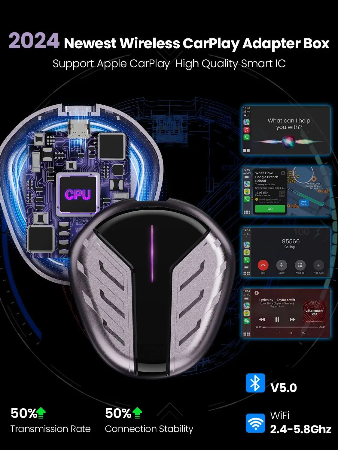 TIMEKNOW Wireless CarPlay Adapter Plug And Play For OEM Wired Cars BT WiFi Fast Auto Connection for Toyota VW Nissan