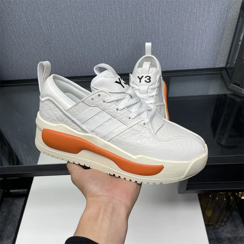 

Кроссовки Y3 мужские кожаные на платформе, модная повседневная обувь на дополнительной высоте, Лоскутная подошва, белые оранжевые