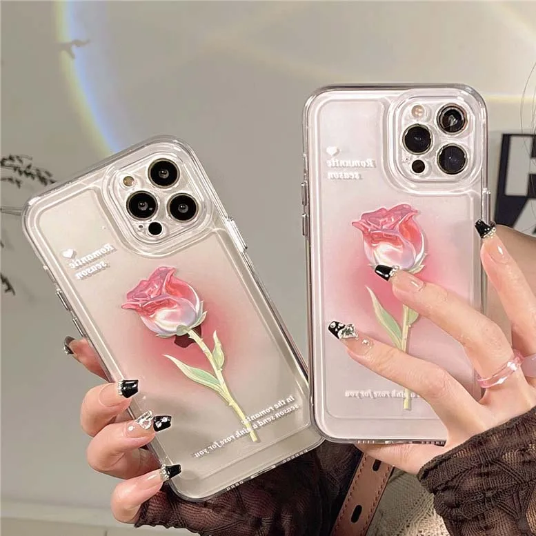 

Art Halo Dyed Rose Case for IPhone 14 11 13 12Mini Transparent Soft Silicone Protection Back Cover for IPhone 11Pro Max Carcasa