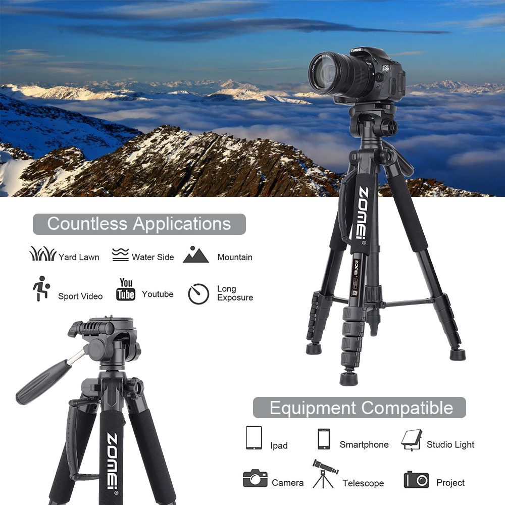 187 см/73 дюйма вращающийся на 360 градусов панорамный алюминиевый штатив Zomei для