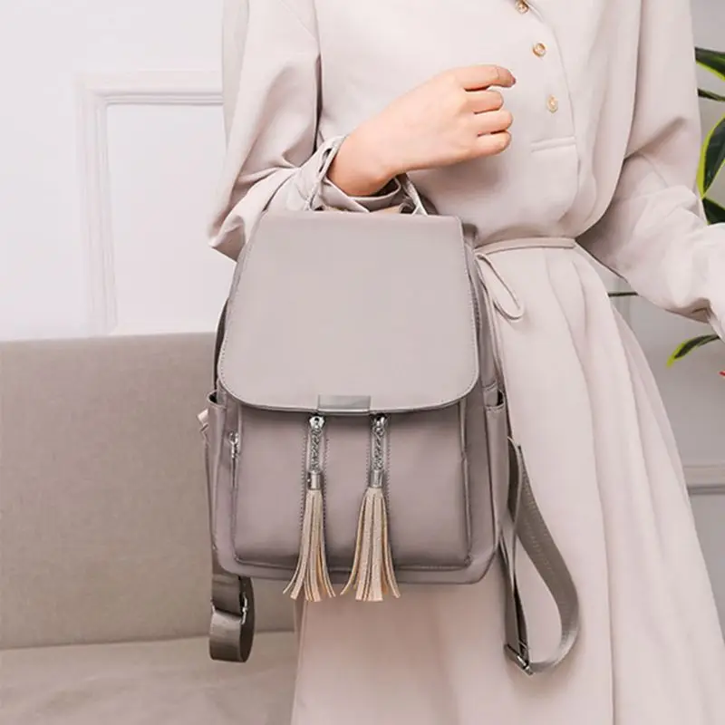 

M2EA Women's Fashion Backpack Nylon School Bookbag Tassel Anti-theft Daypack Rucksack Shoulder Bag for Teenager Girls