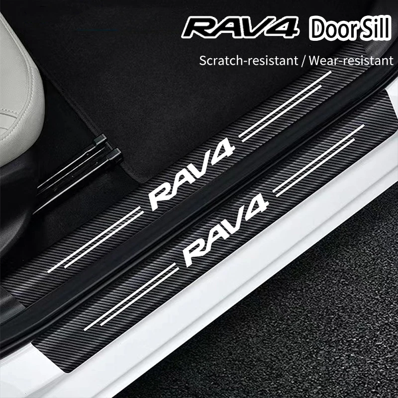 

4Pcs Car Door Sill Scuff Plate Decor Carbon Fiber Stickers For Toyota RAV4 50 XA50 2018 2019 2020 2021 2022 Auto Accessories