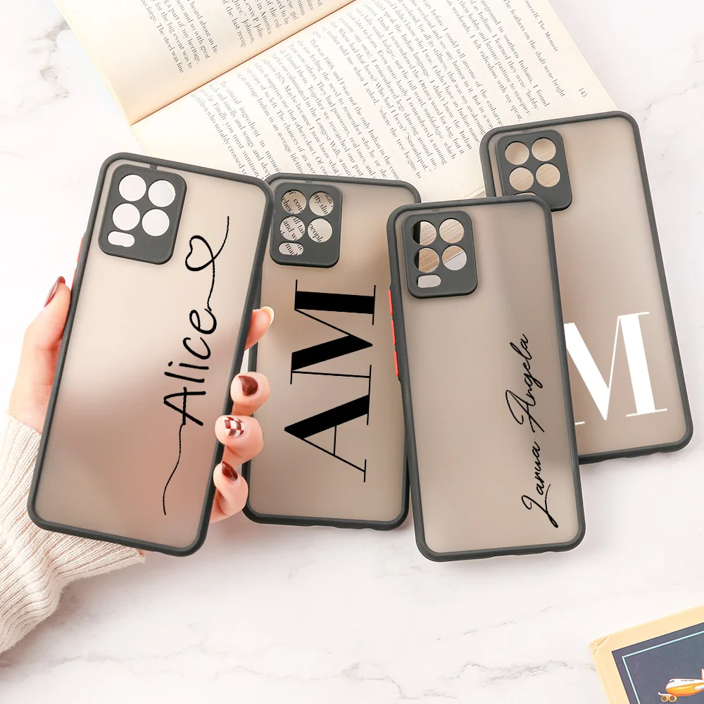 

DIY Custom Name Letter Case For Realme Narzo 50A 50i 9i 8i 9 Pro Plus 8 7 6 C35 C31 GT Neo 2 C21Y C25Y Reno 7Z 7 Lite 6 5G Cover