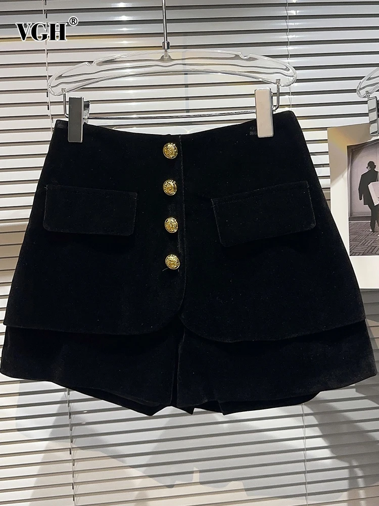 

VGH Solid Casual Loose Velvet Shorts For Women High Waist Patchwork Single Breasted Minimalist Short Pants Female Fashion New