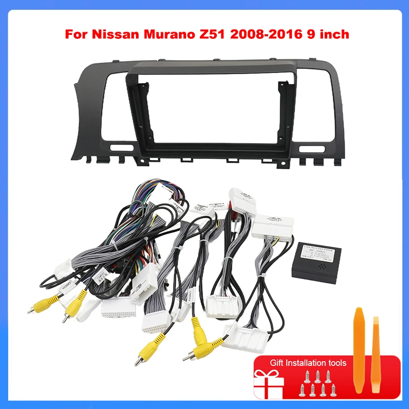 

Рамка автомобильного радио Fascias для Nissan Murano Z51 2008-2016 9-дюймовая стерео панель, жгут проводов, адаптер кабеля питания, комплект крепления Canbus