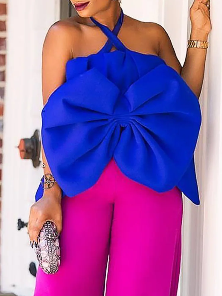 

Women's Tube Top Sexy Halter Big Bow Backless Tank Top Women Strapless Off Shoulder Bandeau Party Club Crop Tops Summer