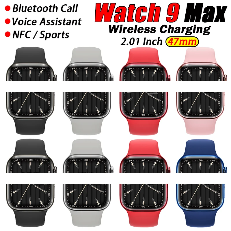 

Watch 9 Max Smart Watches Women Men IWO Series 8 2023 Bluetooth Call Music 47mm NFC Voice Assistant Big Sports Mode Heart Rate