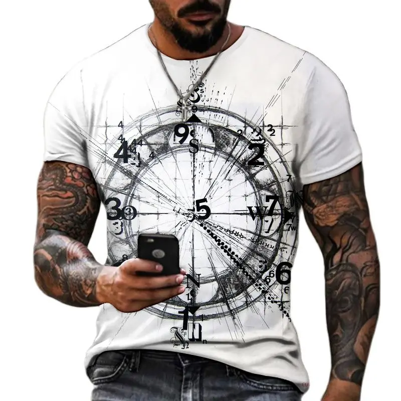 

T-Shirt col rond manches courtes homme, estival et ample, Style Hip-Hop, avec boussole imprimée en 3D, grande taille, XXS-6XL