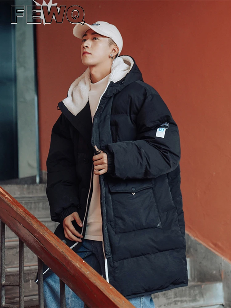 

FEWQ 2022 Winter Medium Long Thickened Casual Hooded Cotton Clothes For Men Korean Chic Trendy Male Zipper Padded Jacket 24A1055