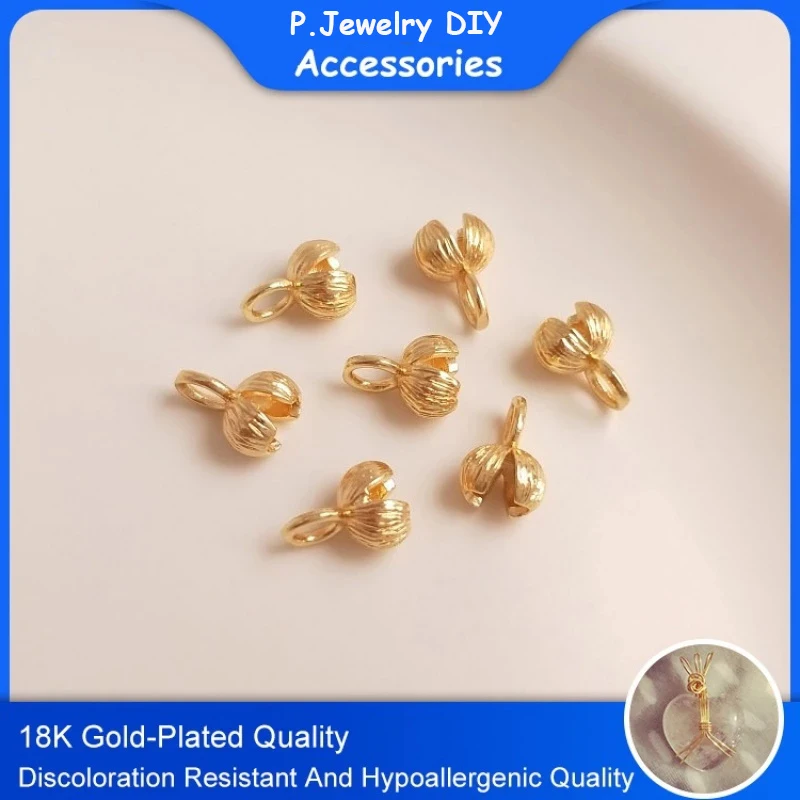 

18K Gold Plated Flower Bud-Shaped Ending Buckle Handmade DIY Bracelet Necklace Jewelry Ending Connection Clip Accessories