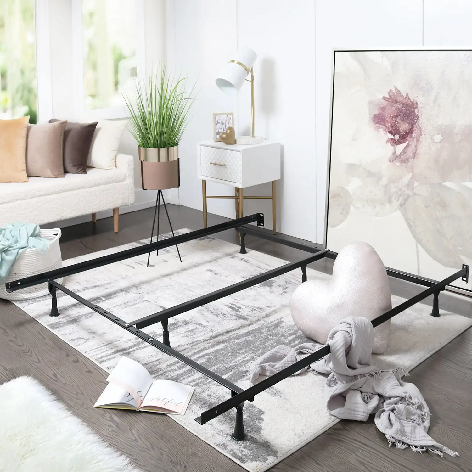 

Nestl Adjustable Metal Double Bed Frame Expands to Queen Bed Rails, King Size Frame with Cross Rail and Center Support - 5.