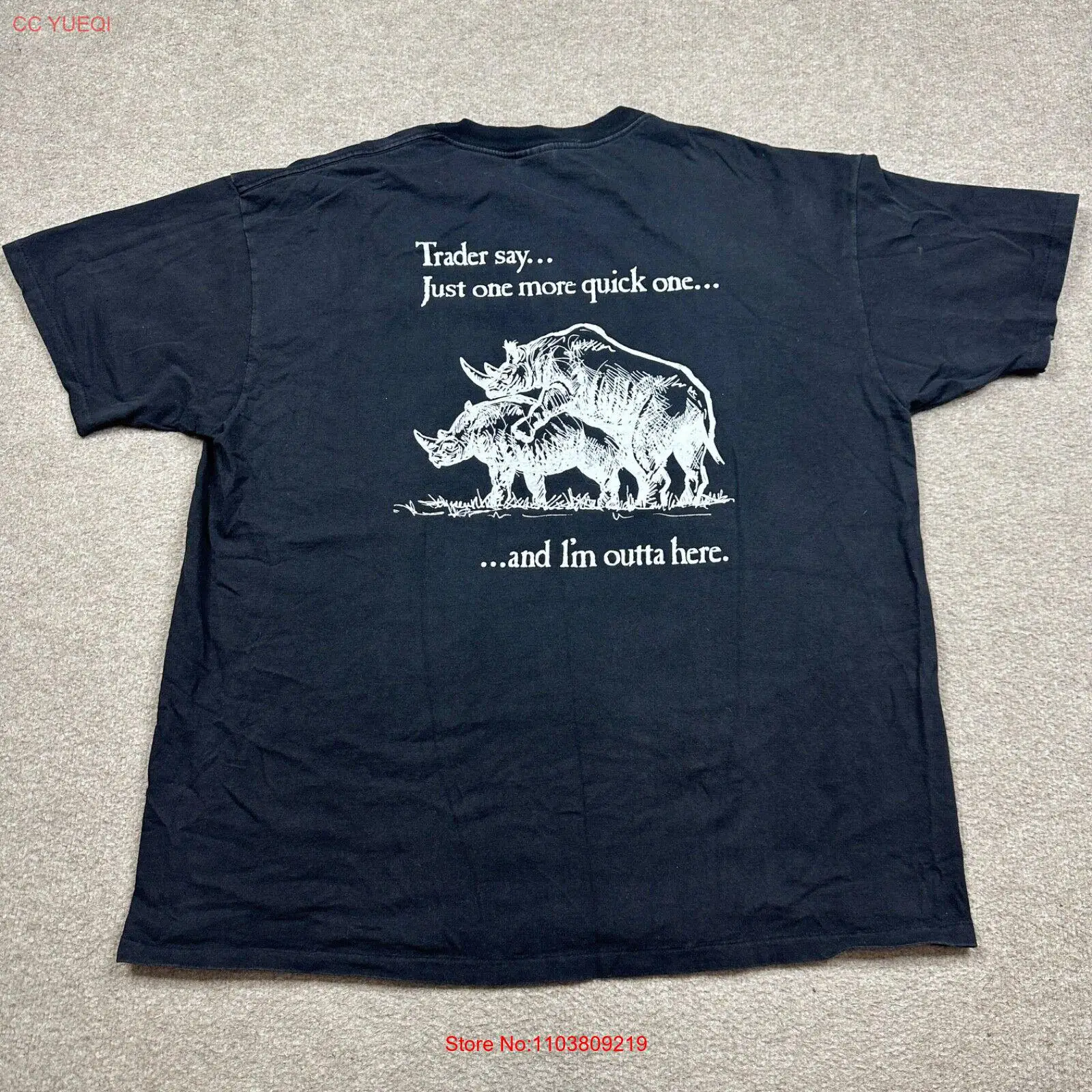 Винтажная футболка Oneita Rib Trader мужская размер 2XL черный носорог с логотипом для