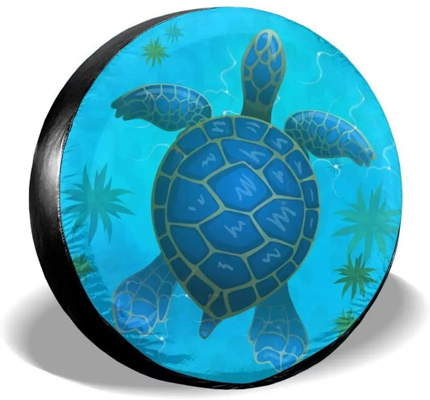 

car Accessories Spare tire Cover Sea Turtle Tire Cover Blue Marine Life tyre Cover Polyester Universal Dustproof Rv