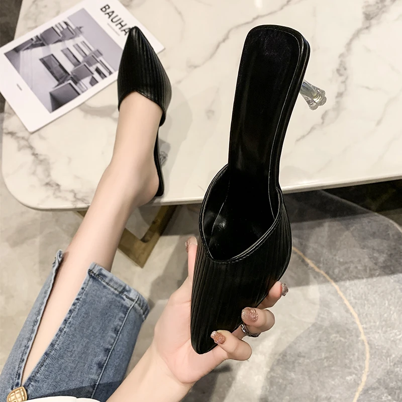 

Baotou Slim Heel Half Slippers Women's 2022 Summer New Large Size Fashion Comfortable High Heel Sandals and Slippers sandalias