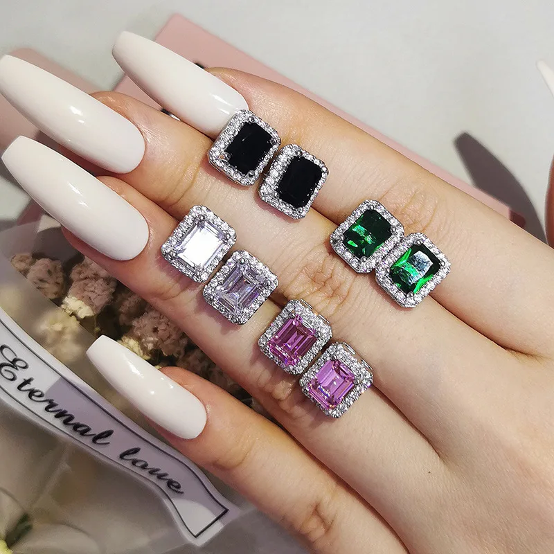 

Cute Boho Female Crystal Green Stone Earrings Fashion Rose Gold Wedding Earrings Vintage Double Stud Earrings For Women