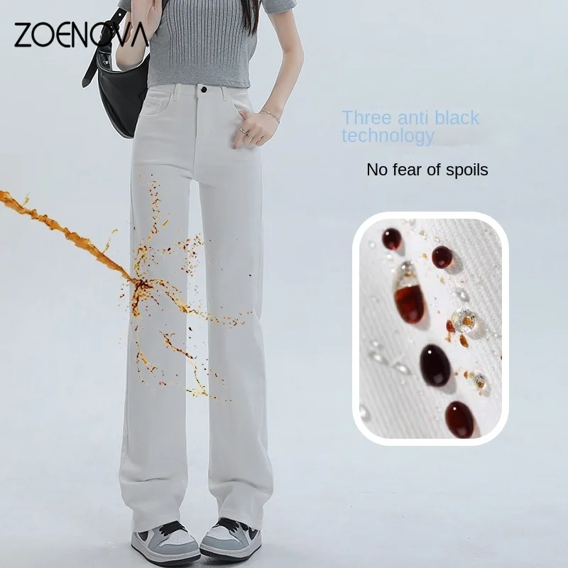 Женские джинсы с завышенной талией ZOENOVA тонкие белые простые прямые джинсовые