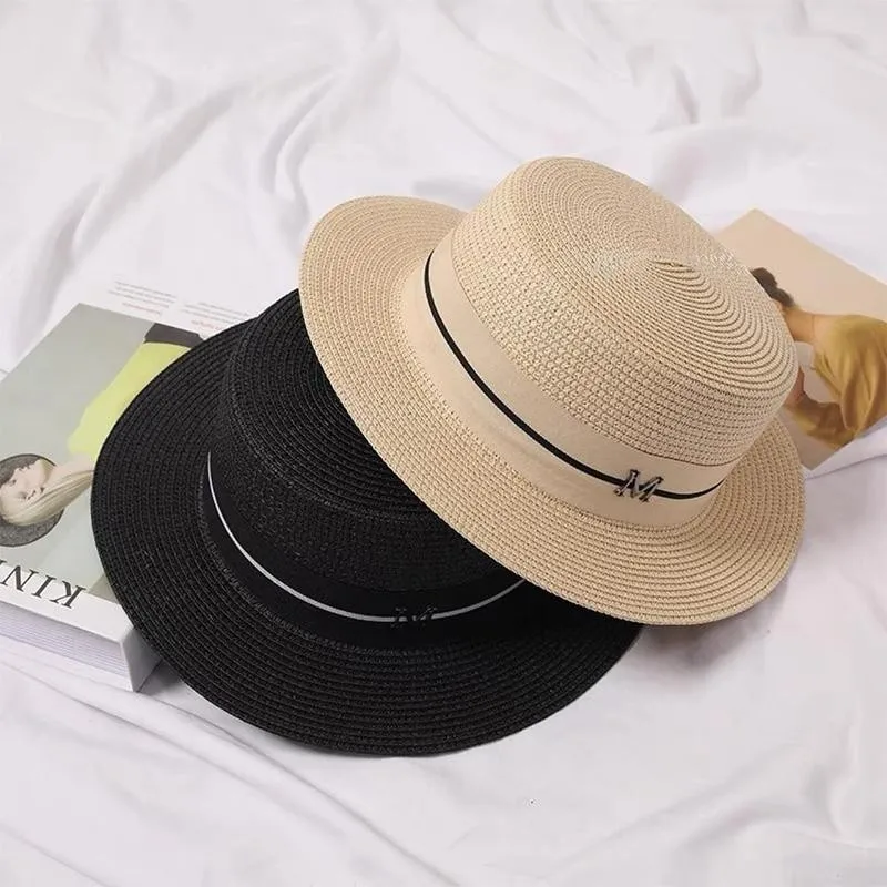 

Summer Beach Hat For Women Panama Hat Female Casual Lady Women Flat Brim Straw Cap Girls Sun Hat Chapeu Feminino