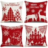 merry christmas decorative pillow cover xmas red collection linen pillowcase cute snowman reindeer castle snowflak cushion cover