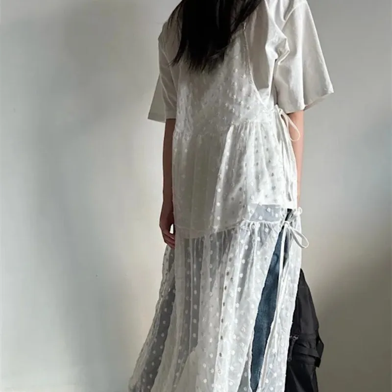 Neploe 2024 весеннее новое прозрачное сетчатое платье для женщин платья-бретельки со