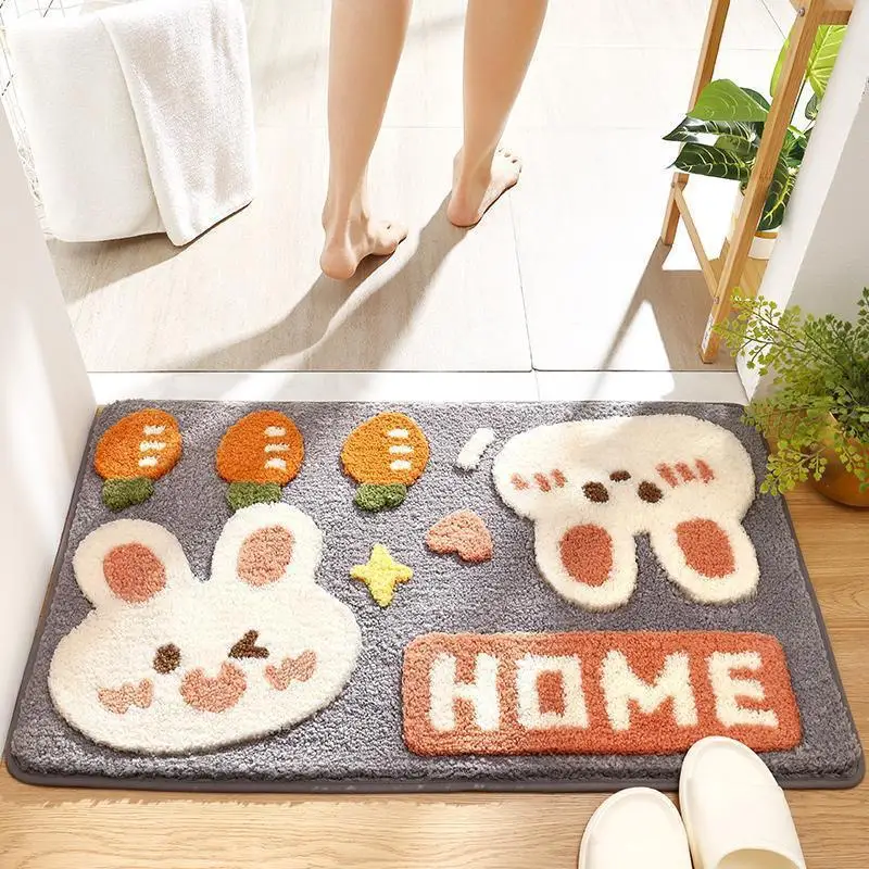 

Cartoon Bathroom Floor Mat Cute Rabbit Bear Super Absorbent Bath Mat household Entry Carpet Kid Room Step Foot Mat Home Decor
