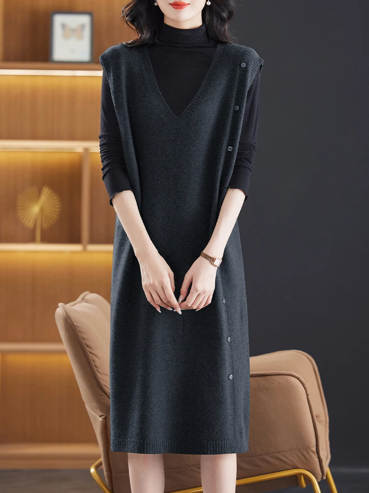 Hengyuanxiang овечье платье-свитер средней длины без рукавов осенне-зимний новый жилет