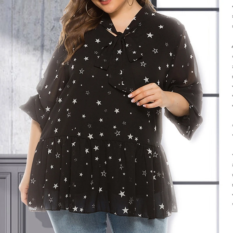 Женская шифоновая блузка-туника с длинным рукавом и бантом |