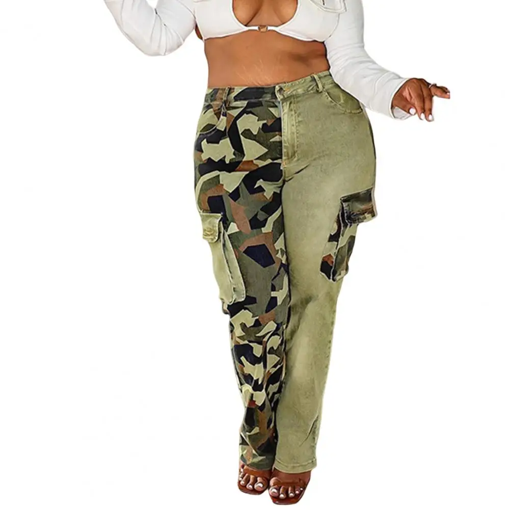 

Zipper Button Fly Comfortable Camouflage Color Matching Slim Pencil Jeans Female Clothes