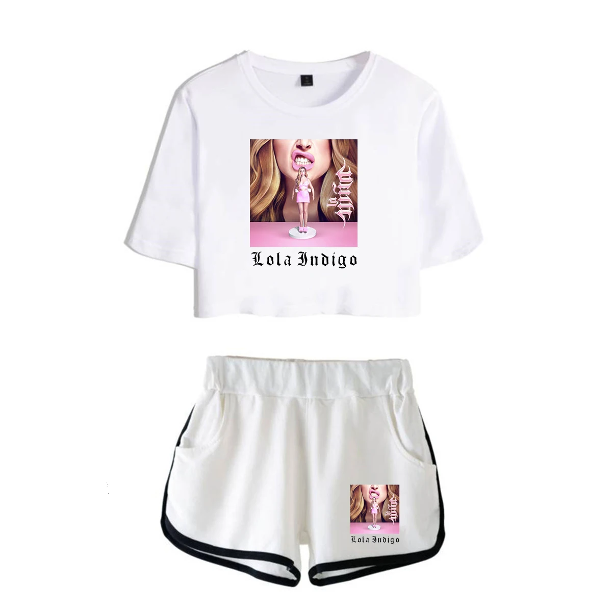 

New Lola Indigo Summer Women/Girl Sets Sexy Short Tops+shorts Elastic Waist Kawaii Suits Two Piece Sets Streetwear Y2K