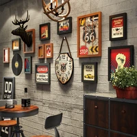 industrial photo frame combination and clock picture frames sets differen sizes deer head decoration and vintage painting