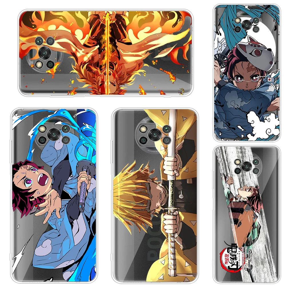 

Transparent Soft Case For Xiaomi Poco X3 NFC Por M3 F3 F1 Note 11 10 Pro 9S 9 10S 8 8T K40 Phone Cover Japan Anime Demon Slayer