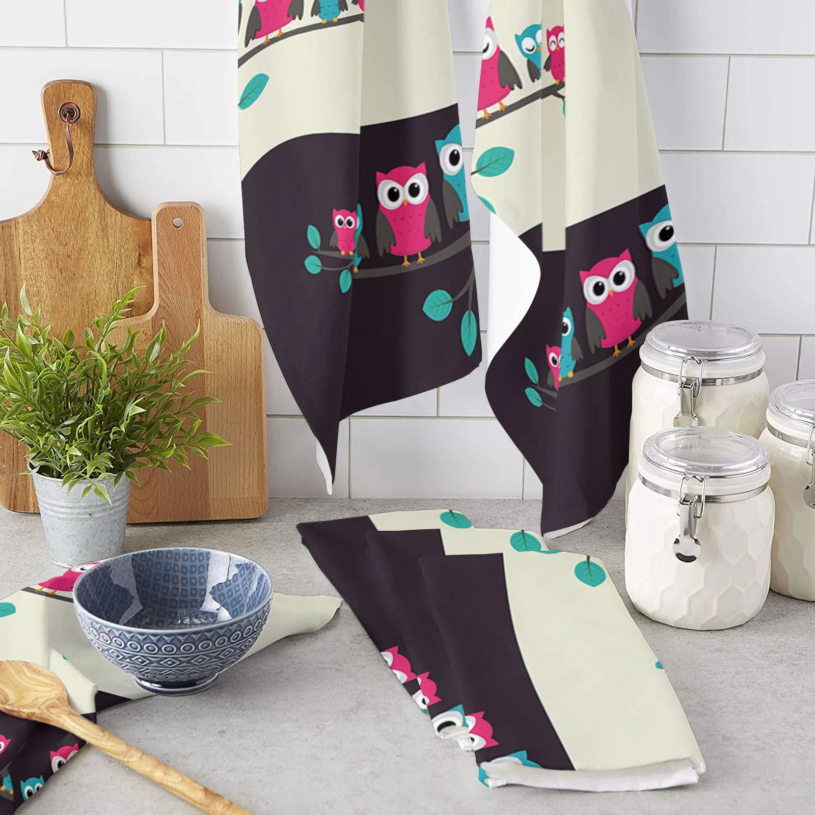 

Cartoon Animals Cute Owl Kitchen Towel Set Cleaning Cloth Kitchen Accessories Dish Washing Cloth Household Decoracion