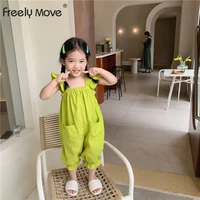freely move kids jumpsuit girls solid sleeveless romper gold elastic ruffles shoulder strap newborn photography costumes