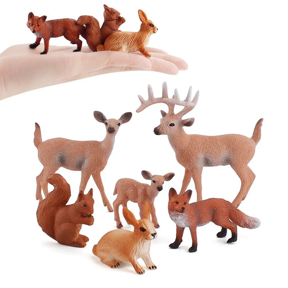 

New Fox Deer Family Rabbit Animals Figures Miniature Toys Artificial Home Decor