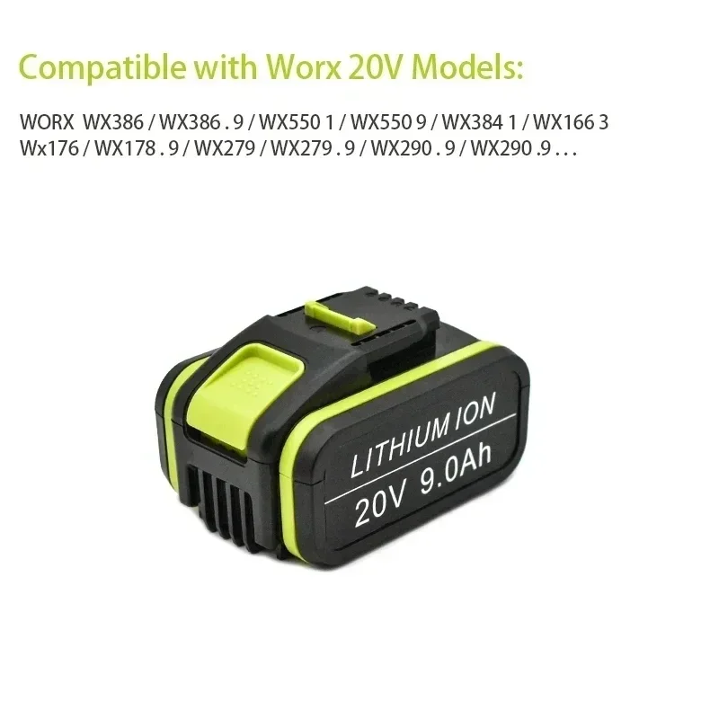 Сменный литий-ионный аккумулятор Worx 20 В емкостью 9000 мАч WA3551 WA3551.1 WA3553 WA3641 WX373 WX390