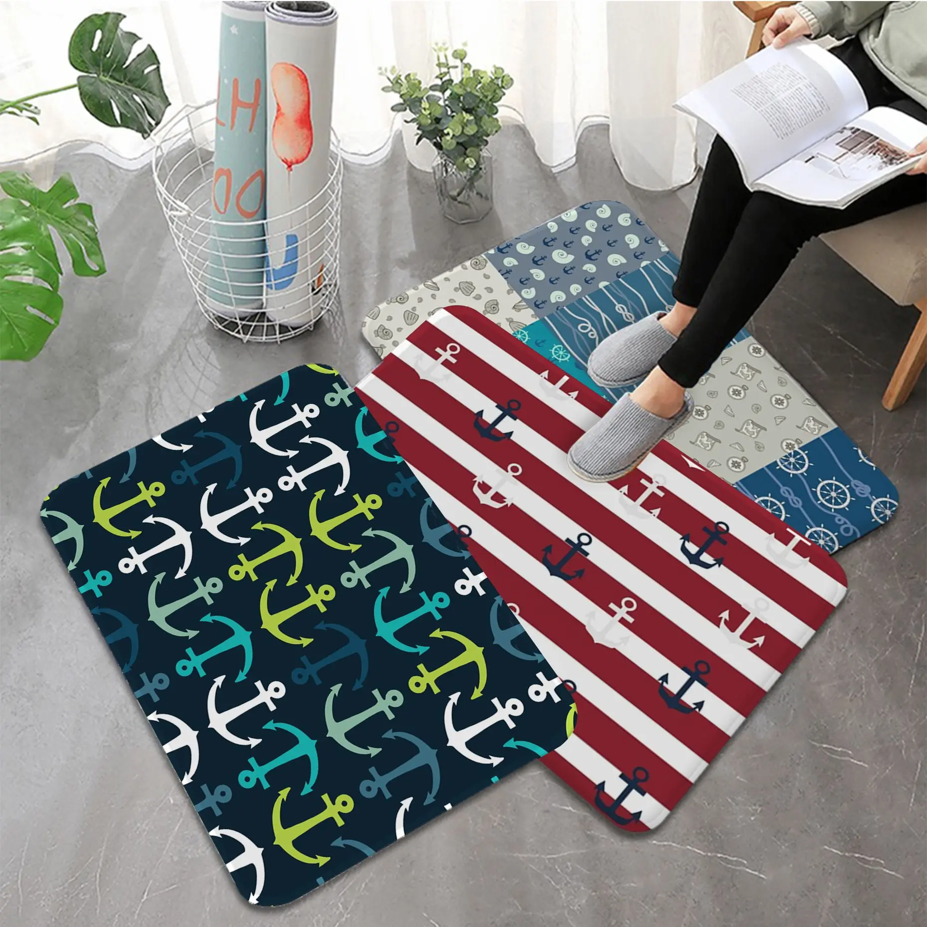 

Boat Anchor Floor Mat Bathroom Mat Kids Room Bedroom Decoration Balcony Anti-Slip Doormat Living Room Welcome Rug