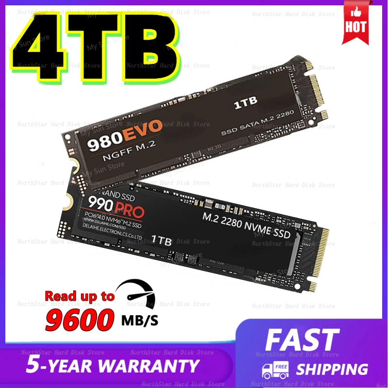 

2023 Brand New 990 Pro SSD 1TB 2TB 4TB NVMe PCIe 4.0 M.2 2280 7450MB/S Internal SSD Drive for PS5 PlayStation5 Laptop Gaming PC