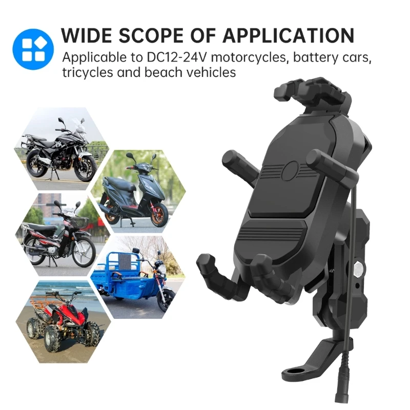 

Motorcycle Phone Holder 15W Wireless Charger USB-QC3.0 Fast Charging Bike Smartphone Stand 360 Cellphone Support Durable