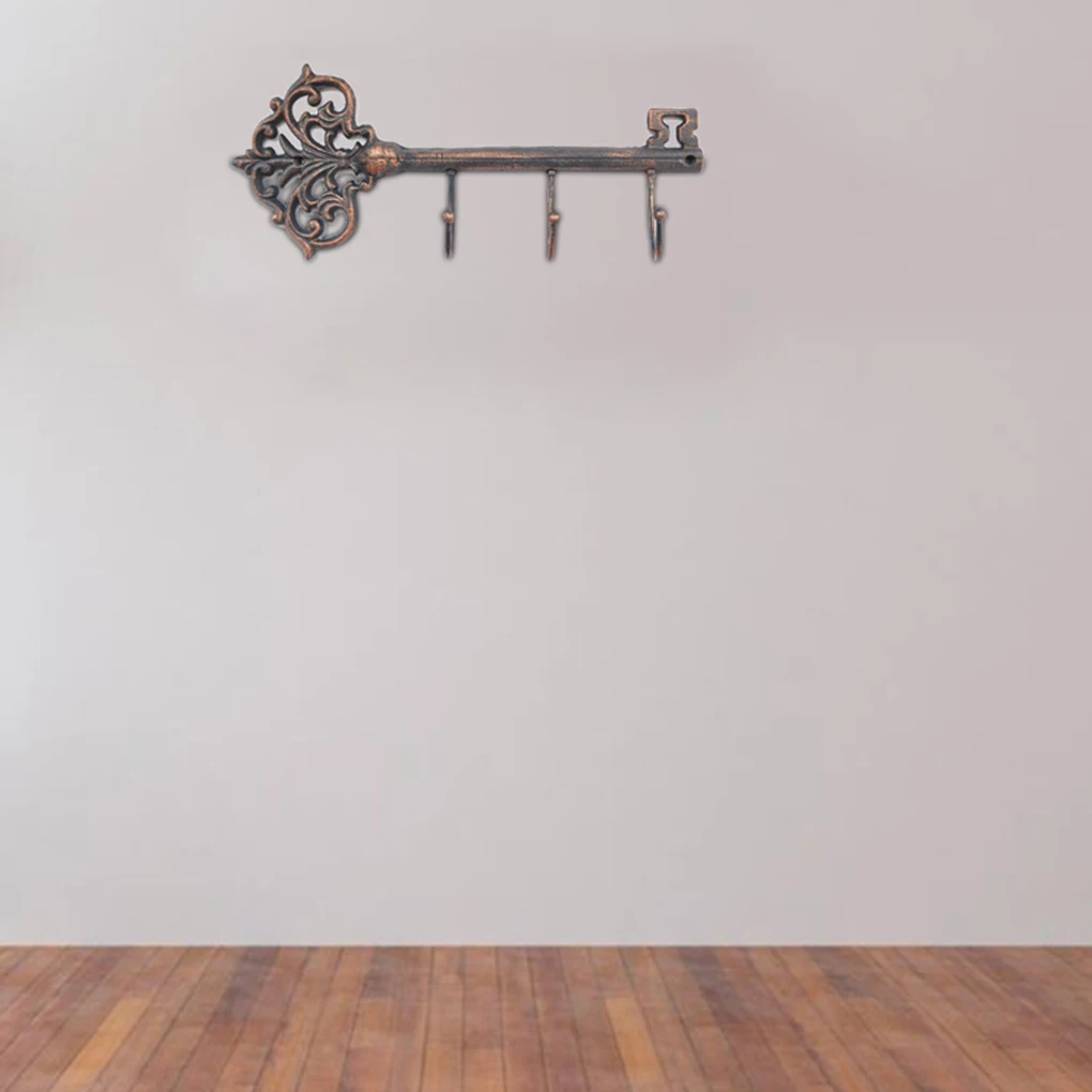 

Decorative Wall Mounted Cast Iron Key Holder Vintage Key Shaped Coat Hanger with 3 Hooks