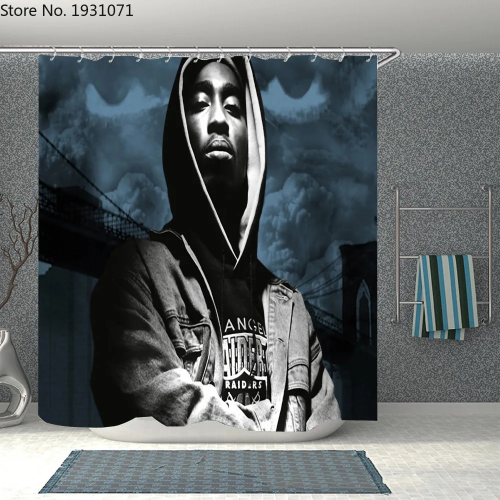 

Rapper 2PAC 3D Print Shower Curtain Polyester Fabric Bathroom Curtain Waterproof Hook Bath Curtain 02