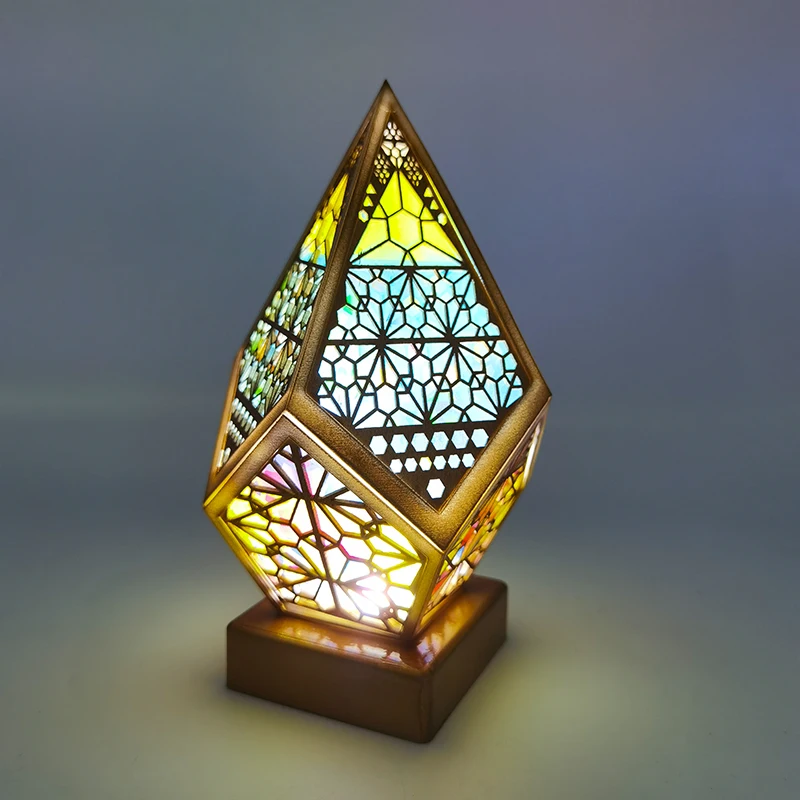 

Floor Lamp Colorful 3D Projection Lamp Bedside Living Room Lamp Wooden Bohemian Light Indoor Lighting Decorative Art Crafts
