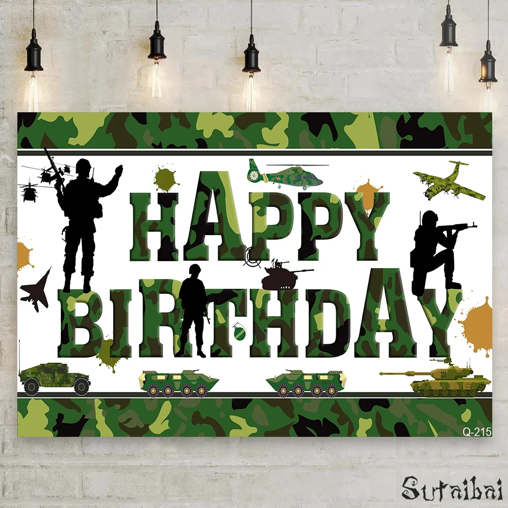 

Welcome Soldiers Photography Backdrop Happy Birthday Camouflage Military Green Aircraft Tank Background Photophone Photocall